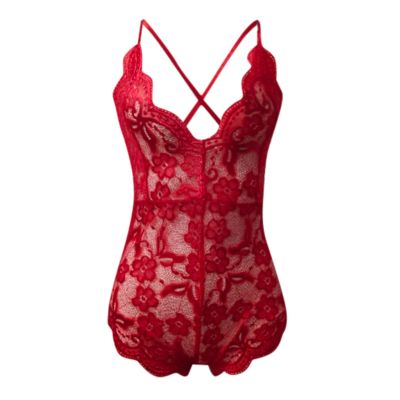 Women's Red Open-Crotch Bodystocking Lingerie Set