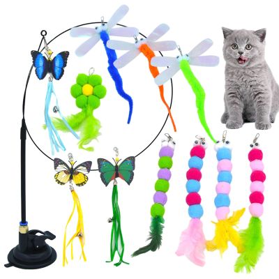 Indoor Cat Feather Toy, 12-Pack with Retractable Wand and Refills