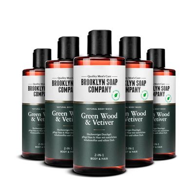 Brooklyn Soap Company Men's Shower Gel - Green Wood & Vetiver - 5 x 300 ml