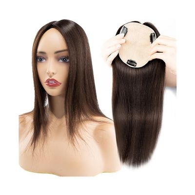 European Human Hair Topper, 5 x 5.5 in, Full Silk Base, 8–16 in Straight Hair, 3 Clips