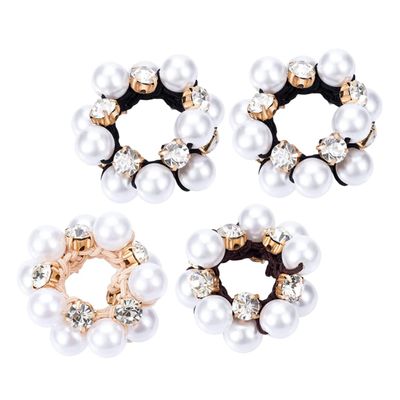 Rhinestone Pearl Hair Ties, 4-Pack for Women