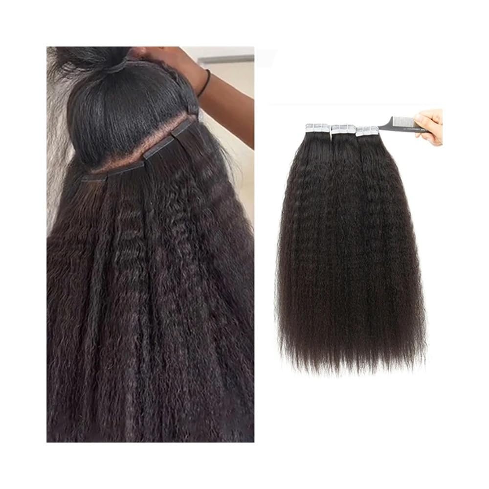 Tape-In Human Hair Extensions for Black Women, Kinky Straight Remy Hair, 20 Pieces, 50 g