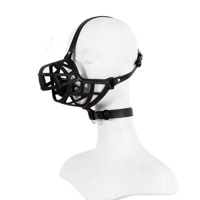 Dog Muzzle Silicone Ball Gag with Adjustable Leather Collar, BDSM Fetish Harness, Size S