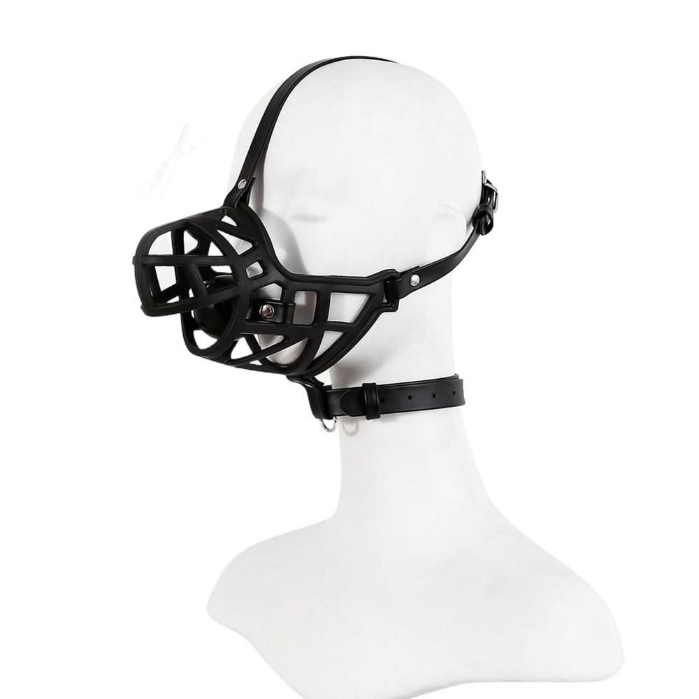 Dog Muzzle Silicone Ball Gag with Adjustable Leather Collar, BDSM Fetish Harness, Size S