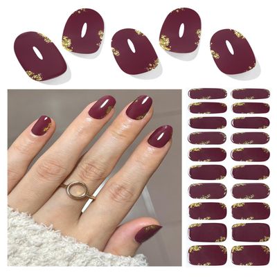 Wahrshei UV Gel Strips | 20 Burgundy Nail Wraps | Self-Adhesive Gel Polish Wraps