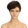 Natural Brown Short Wavy Pixie-Cut Human Hair Wigs for Women, Brazilian Hair, Dyed, Side Part, Bob Wig, 15 cm, Red Highlights view 2