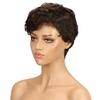 Natural Brown Short Wavy Pixie-Cut Human Hair Wigs for Women, Brazilian Hair, Dyed, Side Part, Bob Wig, 15 cm, Red Highlights view 3