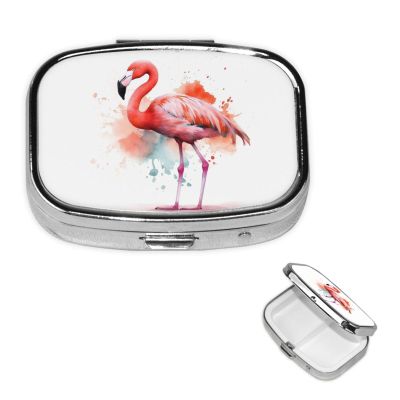 Square Pill Organizer, Watercolor Flamingo