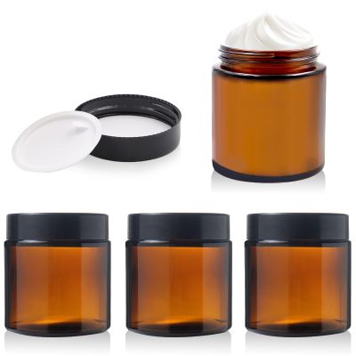 TOKSEO 4-Pack 120 mL Amber Glass Cosmetic Jars with Lids