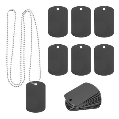 PATIKIL Metal Stamping Blanks, 50 x 29 mm, 25-Piece Aluminum Dog Tags with 35-Inch Ball Chains, Black