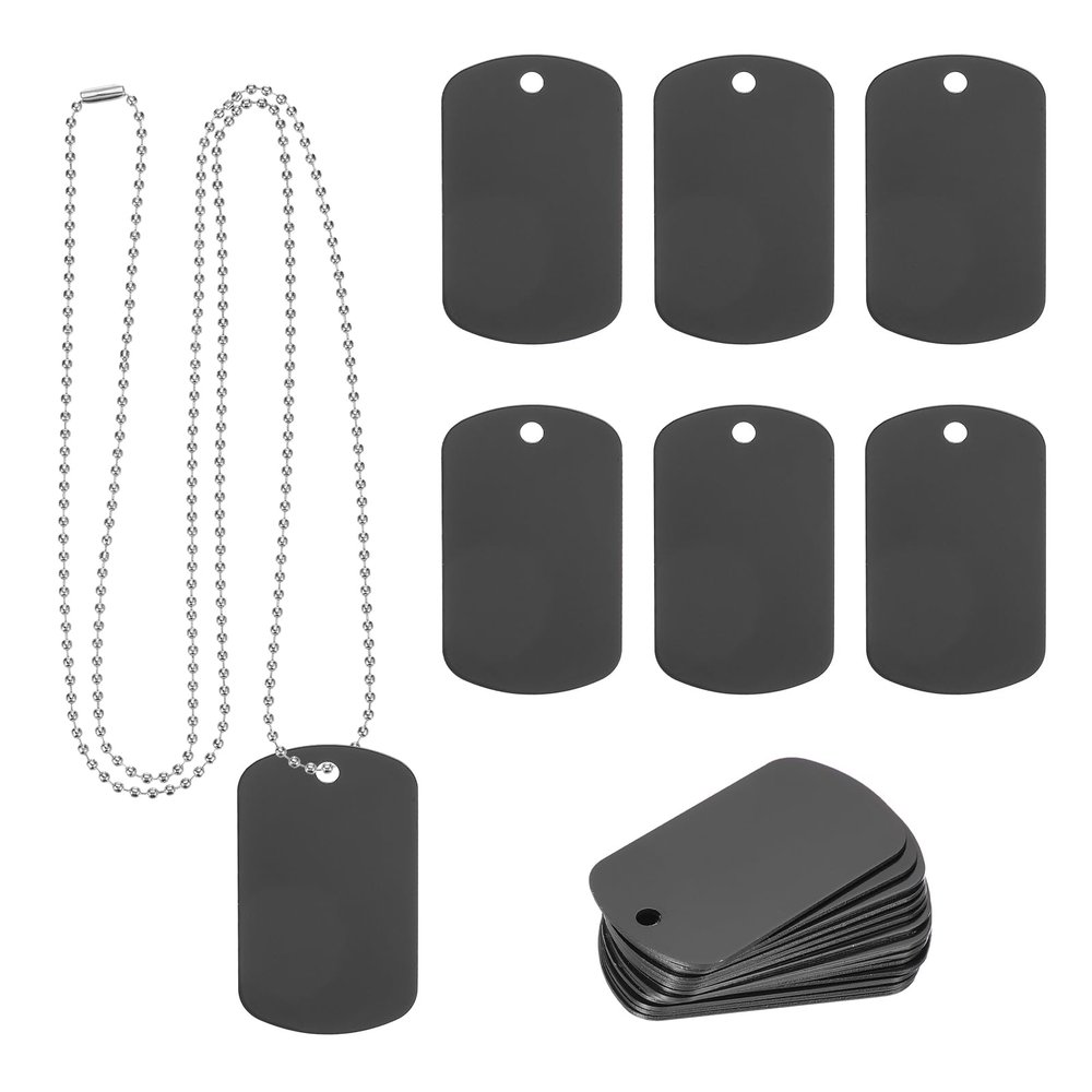 PATIKIL Metal Stamping Blanks, 50 x 29 mm, 25-Piece Aluminum Dog Tags with 35-Inch Ball Chains, Black