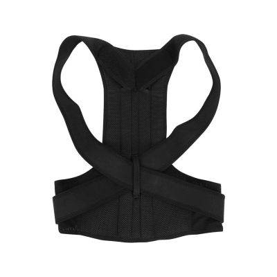 PUFAHAU Neck and Shoulder Posture Corrector, Back Support Belt, Corset for Back Pain, 2 PP Fiber Strips for Back Support (Black-XL)