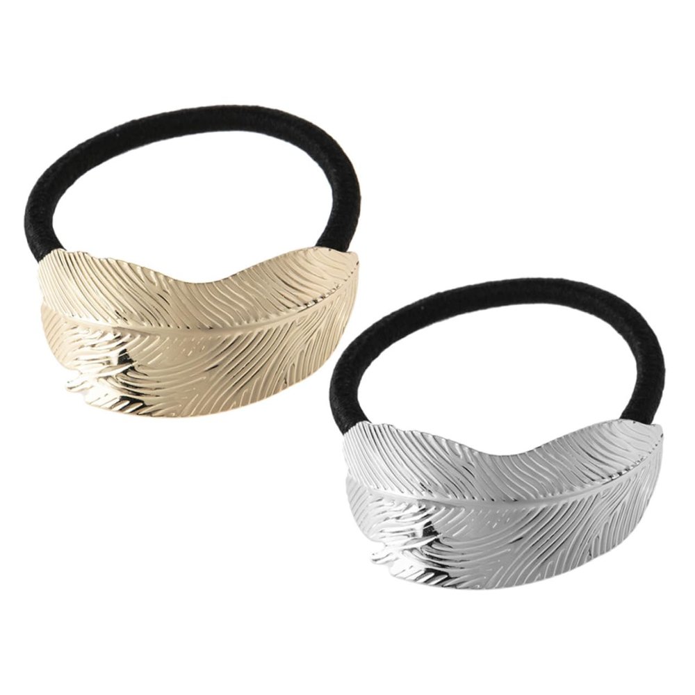 HAPINARY Leaf Hair Ties for Women, Elegant Metal Ponytail Cuffs, 2-Pack