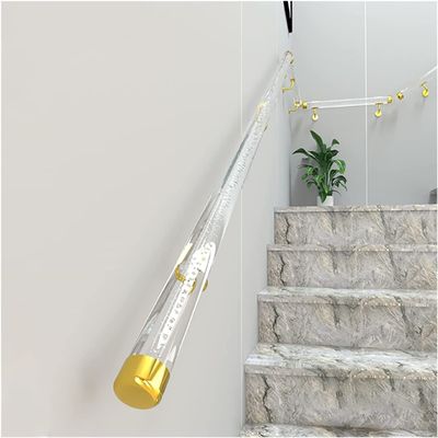 Non-Slip Wall-Mounted Handrail for Seniors and Children, Clear Acrylic Rail with Gold Brackets, 4 m