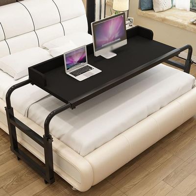 Rolling Overbed Table, Height-Adjustable, Black/White/Oak