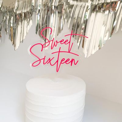 Sweet 16 Cake Topper, Gold-Colored Acrylic, 16th Birthday Cake Decoration, Happy 16 Cupcake Picks