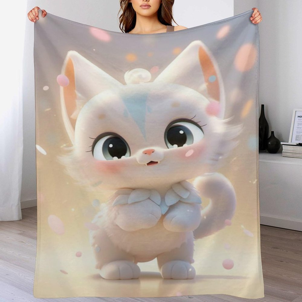 Flannel Cat Couch Blanket, Warm Super-Soft All-Season Blanket, 180 x 200 cm