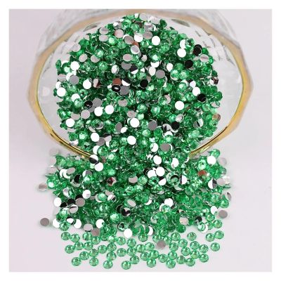 WENH 2–6 mm Round Flat-Back Resin Rhinestones, Non-Hotfix, Grass Green, 6 mm, 300 Pieces