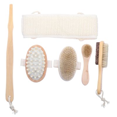 Gogogmee 6-Piece Spa Shower Brush Set with Back Brush, Massage Exfoliation and Nylon Bristles