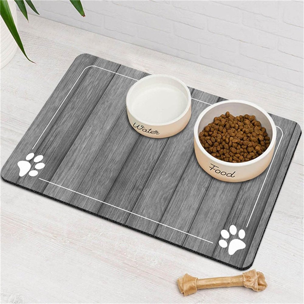 Hearda Non-Slip Dog Feeding Mat, Absorbent Cat Bowl Mat, Quick-Drying (30 x 40 cm, Wood Board)