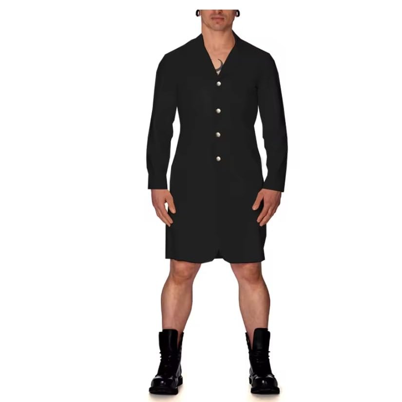 YGZHANYUANOKU Men's PVC Wet-Look Trench Coat, Black, M