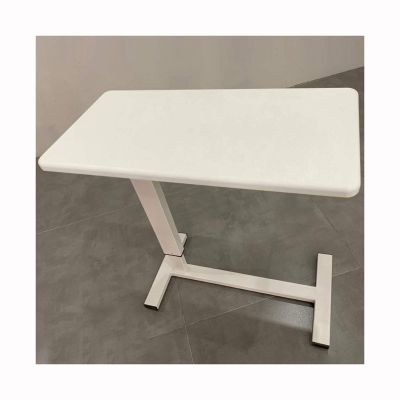 Height-Adjustable Portable Overbed Table with Casters, Walnut Wood Side, 40 x 80 cm