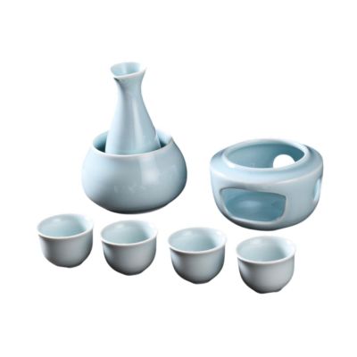 Milageto Sake Set with Cups and Warmer, Traditional 4-Cup Porcelain Set