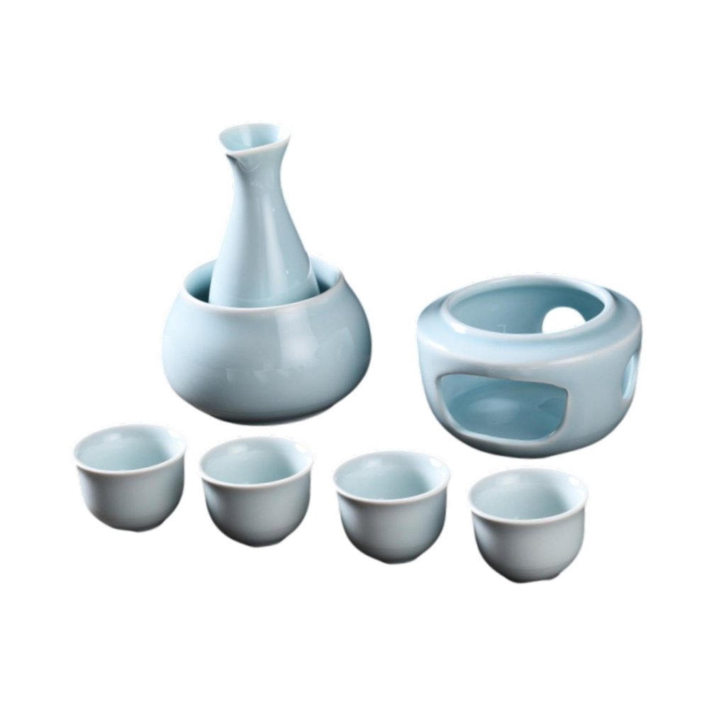 Milageto Sake Set with Cups and Warmer, Traditional 4-Cup Porcelain Set