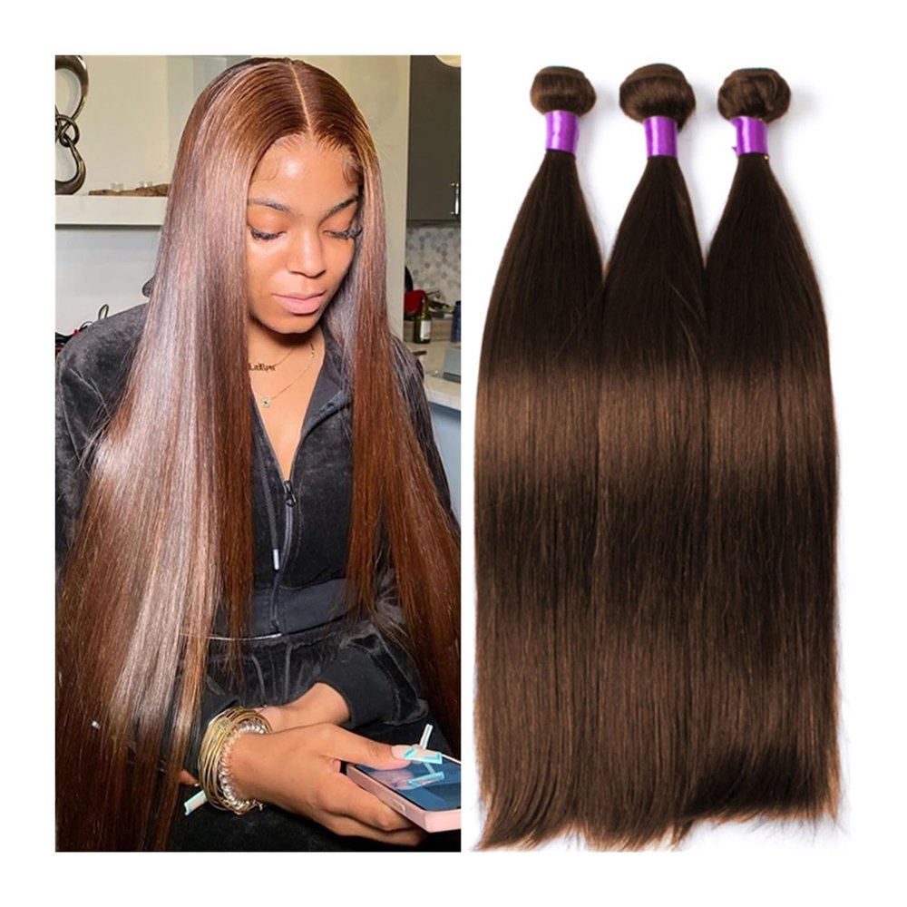 Chocolate Brown Straight Human Hair Bundles, 25, 48, 13 cm, Remy, 100% Human Hair, #4, Brazilian Hair Weave, 1/3/4 Bundles (30 30 30)