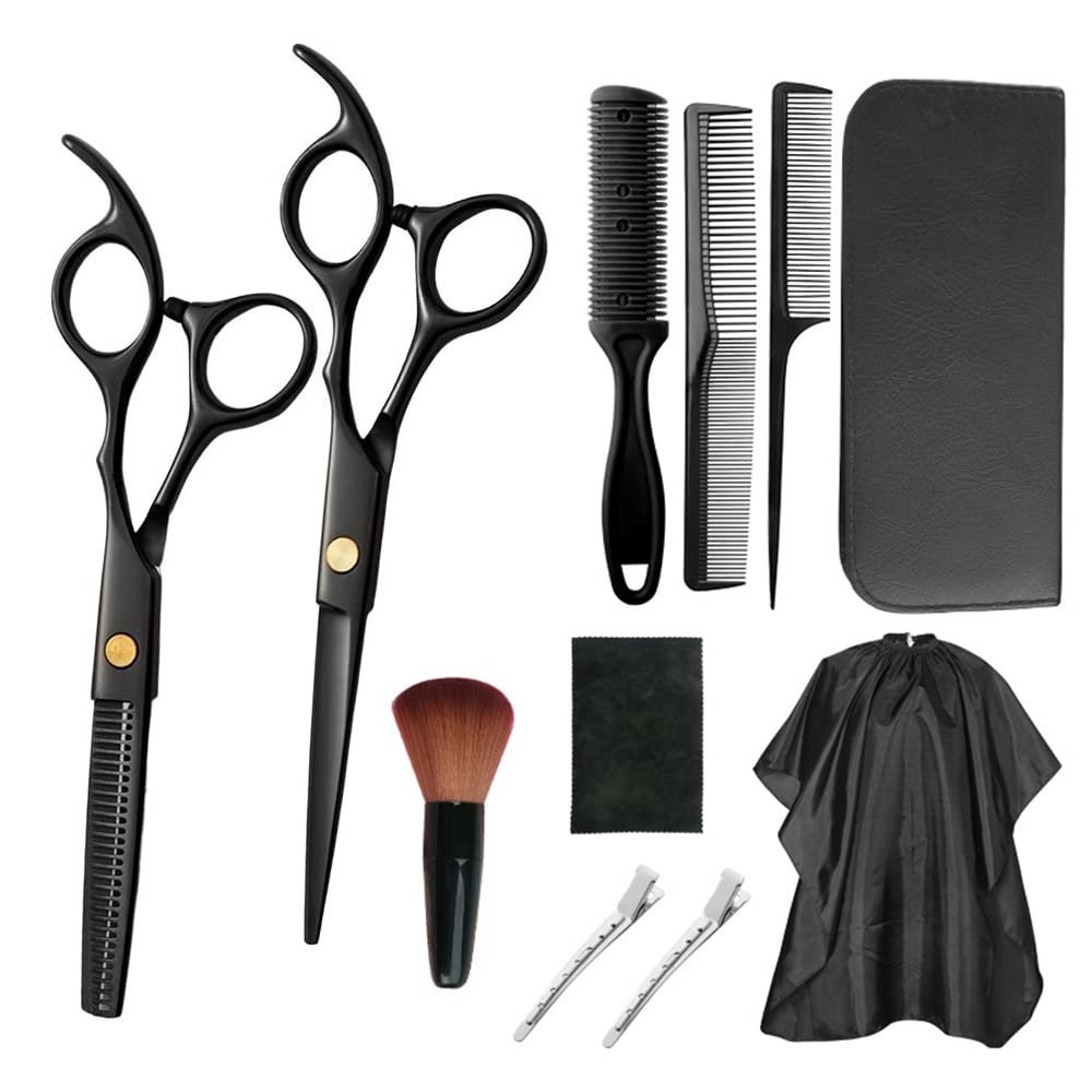 Hair Cutting Scissors with Stainless Steel Blades, Comb, Fabric and Leather Case
