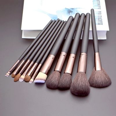 OWOHYG 11-Piece Natural Hair Makeup Brush Set, Black