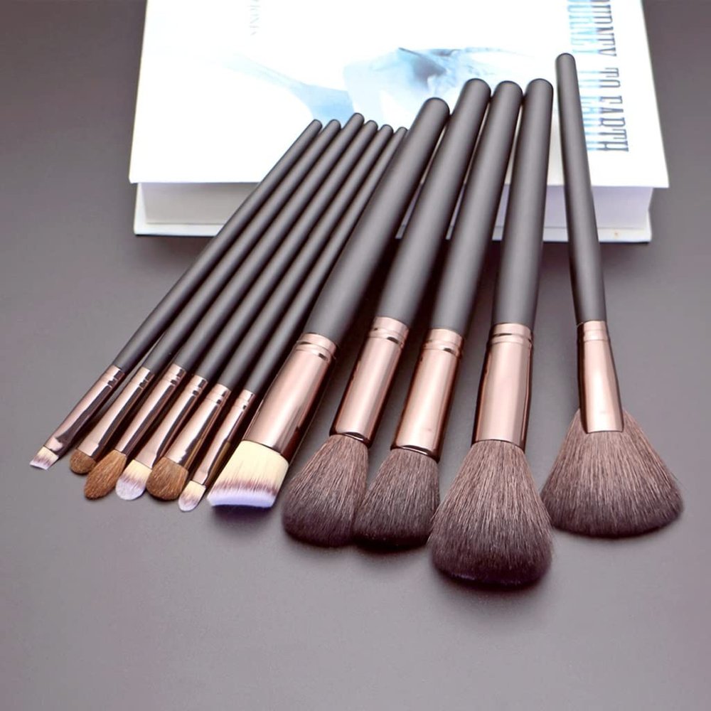 OWOHYG 11-Piece Natural Hair Makeup Brush Set, Black