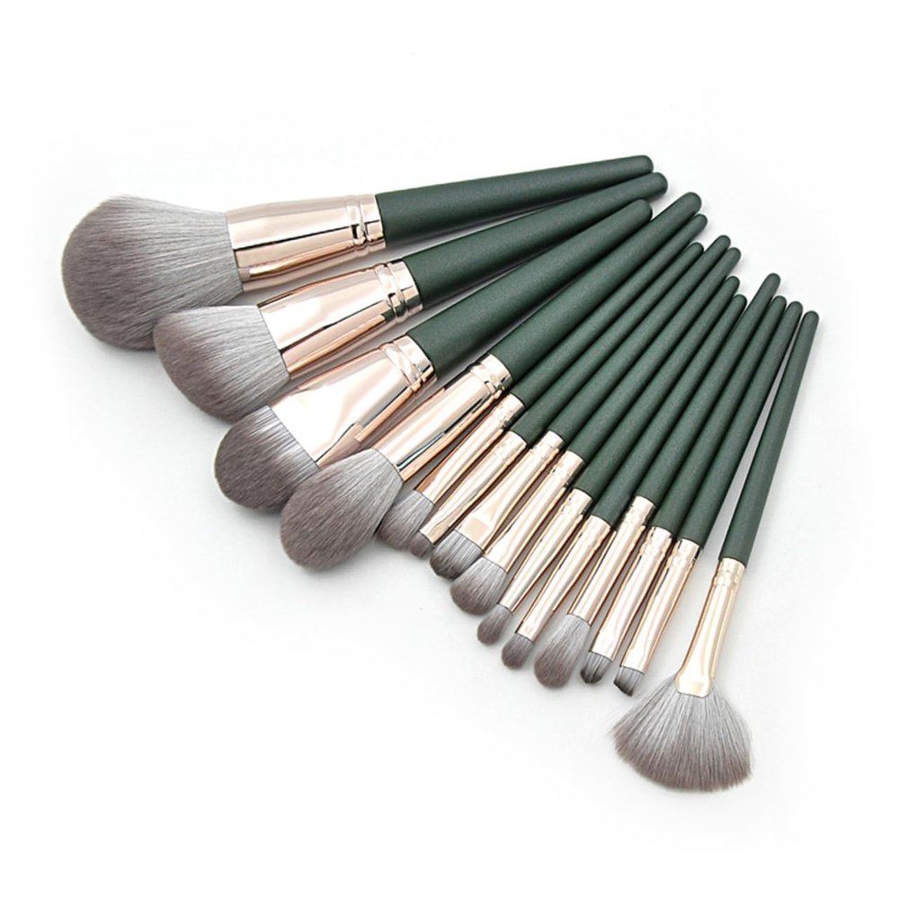TOVINANNA 14-Piece Wooden-Handle Makeup Brush Set with Fine Synthetic Fibers