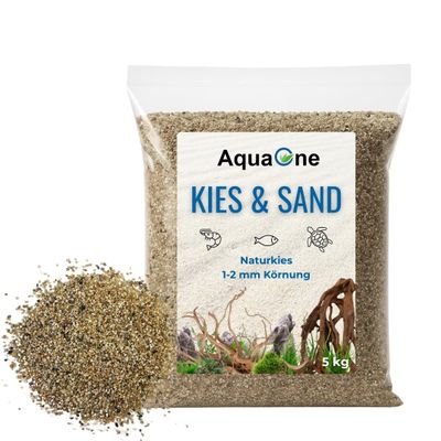 AquaOne Aquarium Gravel/Sand 5 kg | Substrate, Light Black Multicolor, Fine/Medium/Coarse | Premium Quality Quartz Sand for Aquarium Decor and Aquascaping (Beige, 1–2 mm)