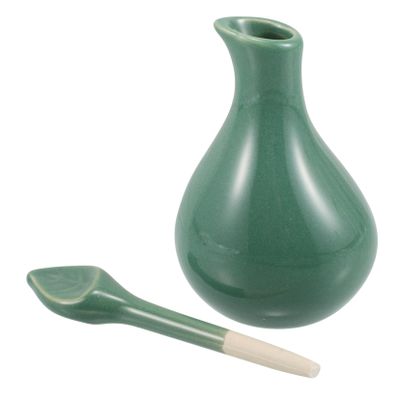 VINTORKY Ceramic Oil Bottle with Lid and Elegant Glazed Finish for Thai Massage and Spas