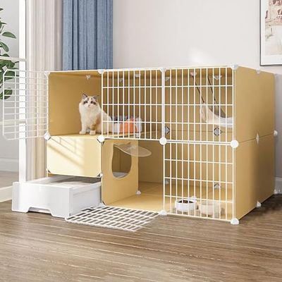 Large 2-Tier DIY Cat Cage with Door and Enclosed Litter Box