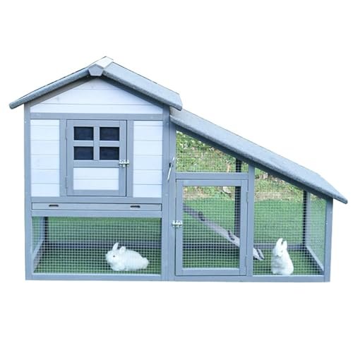 Outdoor 2-Tier Rabbit Hutch with Wheels, Removable Tray and Run