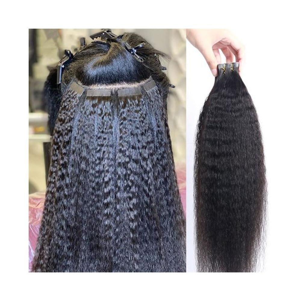 Kinky Straight Tape-In Human Hair Extensions, 20 Pieces, 50 g