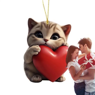 Acrylic Pet Ornaments, Acrylic Pet Pendant – 2D Acrylic Valentine's Day Dog or Cat Keychain – Cute Car Interior Pendant with Heart Pattern for the Rearview Mirror, Wall, or…