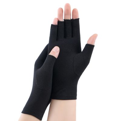 XuoAz Arthritis Compression Gloves for Women and Men, Fingerless Gloves for Carpal Tunnel Pain, Typing Gloves, Black 55, Medium