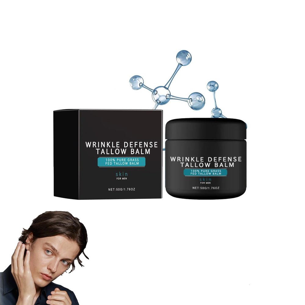 Wrinkle Defense Beef Tallow Balm, Facial Moisturizer for Men, Oily Skin, Natural Anti-Aging Night Cream (1)