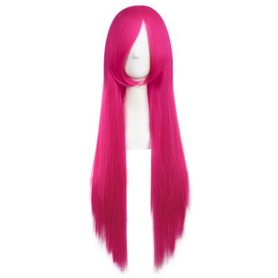 MapofBeauty 80 cm Side Pony Long Straight Anime Party Wig, Hot Pink
