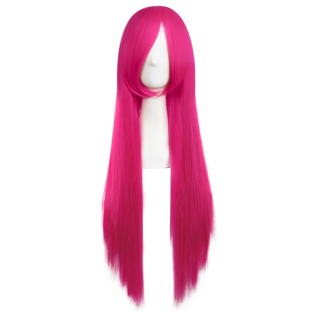 MapofBeauty 80 cm Side Pony Long Straight Anime Party Wig, Hot Pink