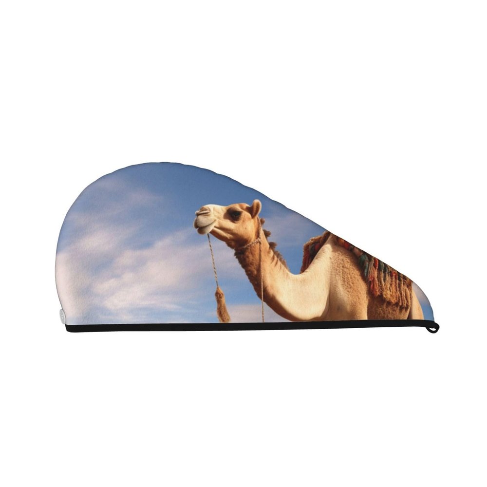 LHBWCVN Camel Hair Towel for Women, Coral Velvet Hair-Drying Cap with Button