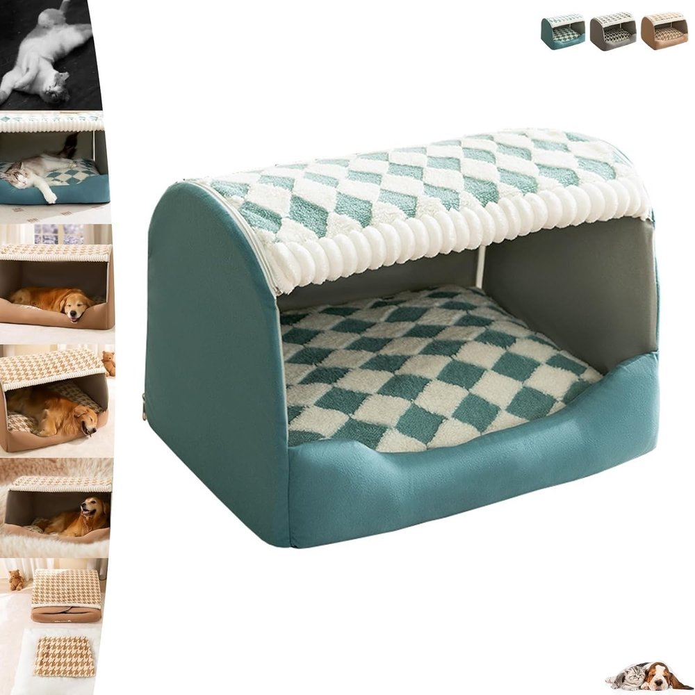 RIXANT Cozy Dog House Bed, Waterproof and Non-Slip, Removable with Cushion, Blue, L