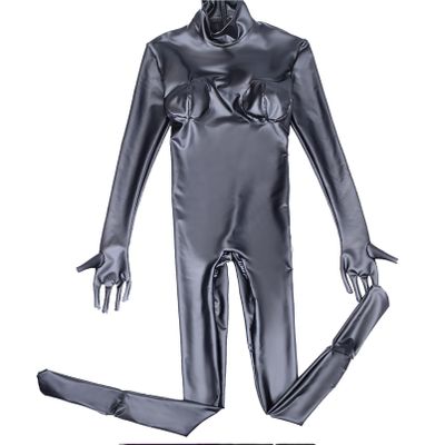 Generic Black 3XL Women's Sexy Latex-Ammonia Tight-Fit Catsuit with Zipper