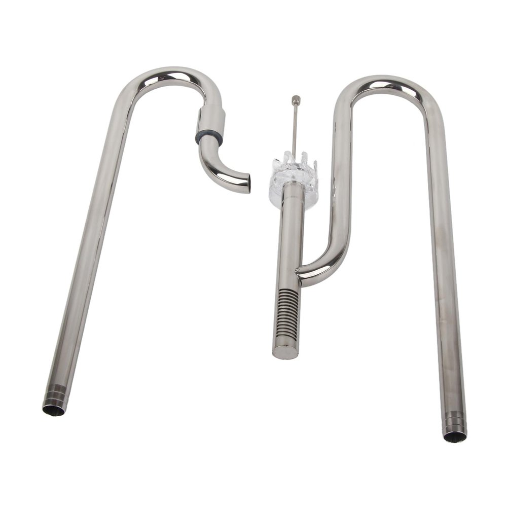 Stainless Steel Inlet and Outlet Pipe Set with Metal Pipe Skimmer and 2 Acrylic Holders for Rimless Aquariums, 16 mm (0.63 in)