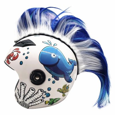 Helmet Mohawk Wig, White and Blue