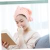 Pink Coral Fleece Hair-Drying Cap with Cartoon Design view 4