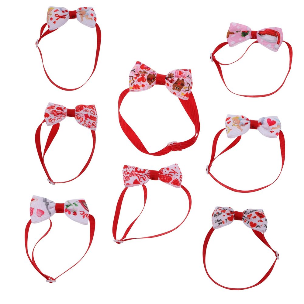 BESPORTBLE 8-Piece Pet Collars with Bow, Valentine's Day Ribbon Accessory for Dogs and Cats, Random Style